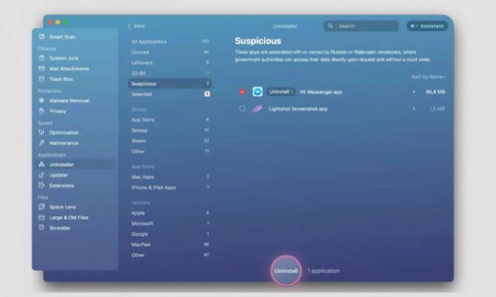 CleanMyMac X теперь помечает российские и белорусские приложения как «подозрительные»